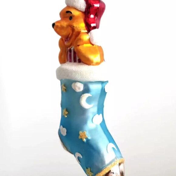 Rare Christopher Radko Disney WINNIE THE POOH Light Blue Stocking Glass Ornament - Picture 6 of 10